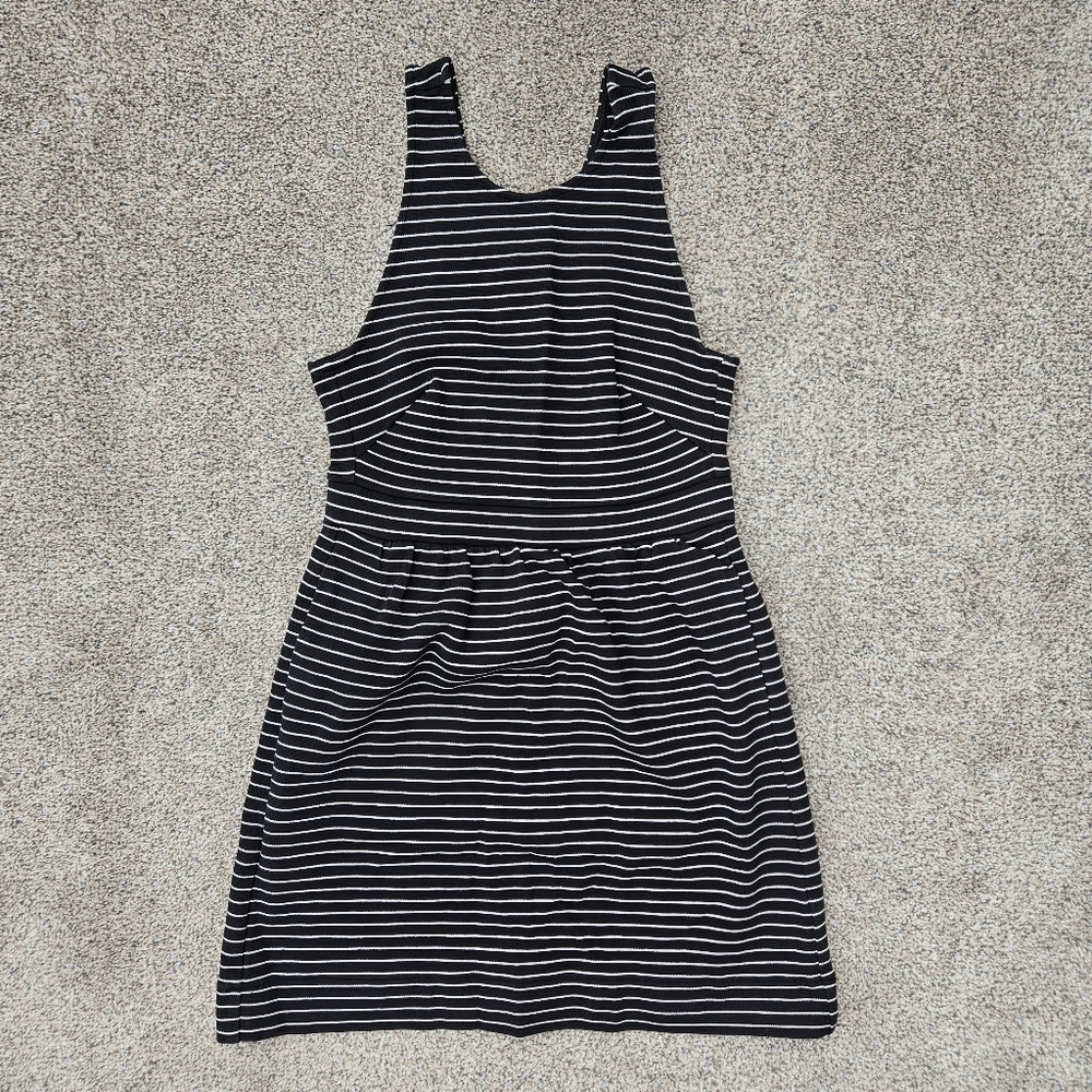 Madewell Pierside Zip-Back Tank A-line Skater Dress Striped Black White Size Med
